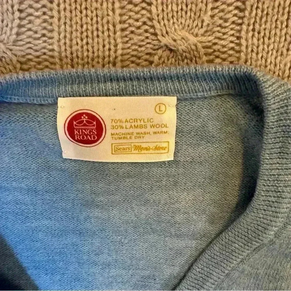 VTG MEN'S Gray Wool Blend Crew Neck Pullover Sweater Kings Road Sz Large - Picture 2 of 8